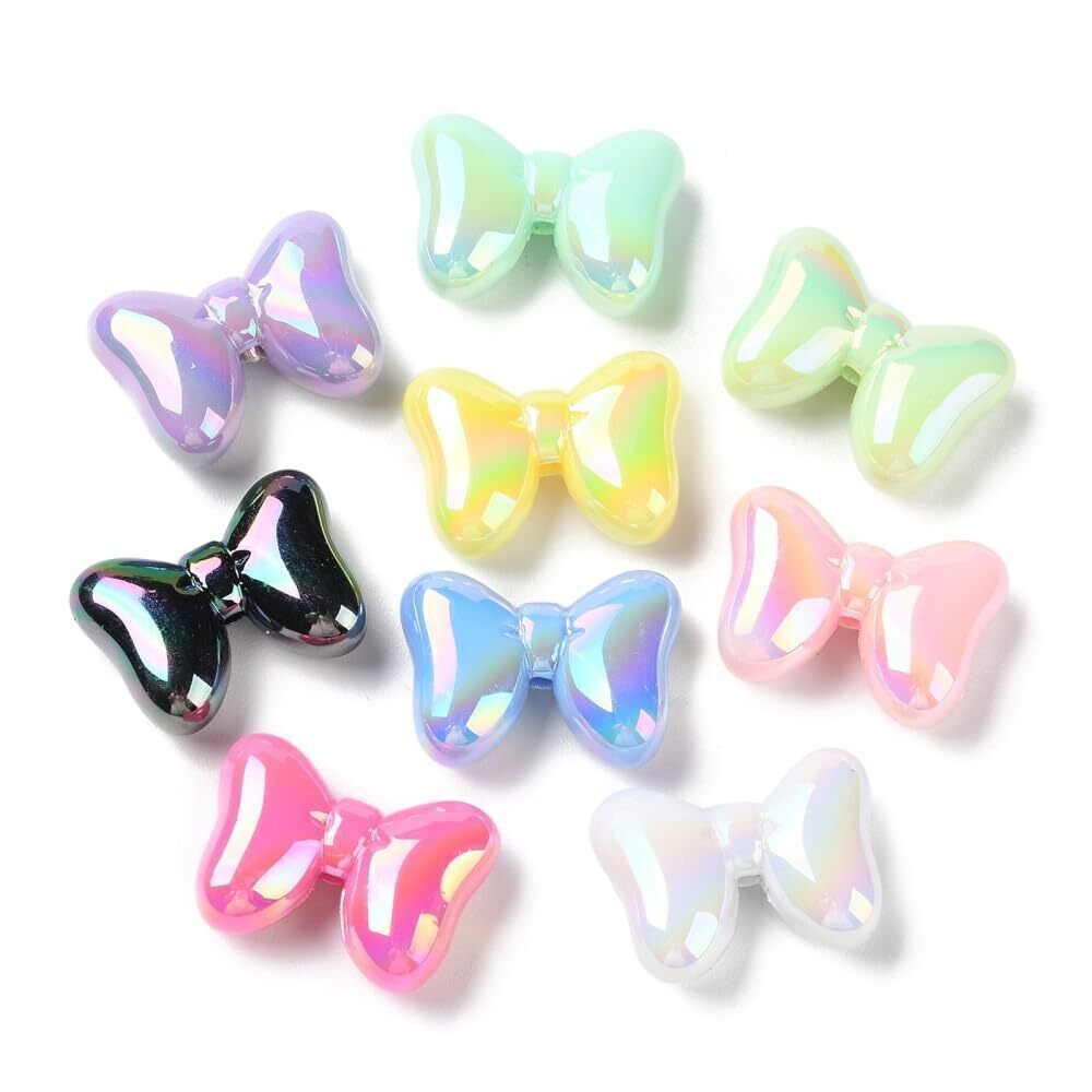 5939 100Pcs Beautiful Acrylic Bow Beads AB Color Plated Bowknot Shape